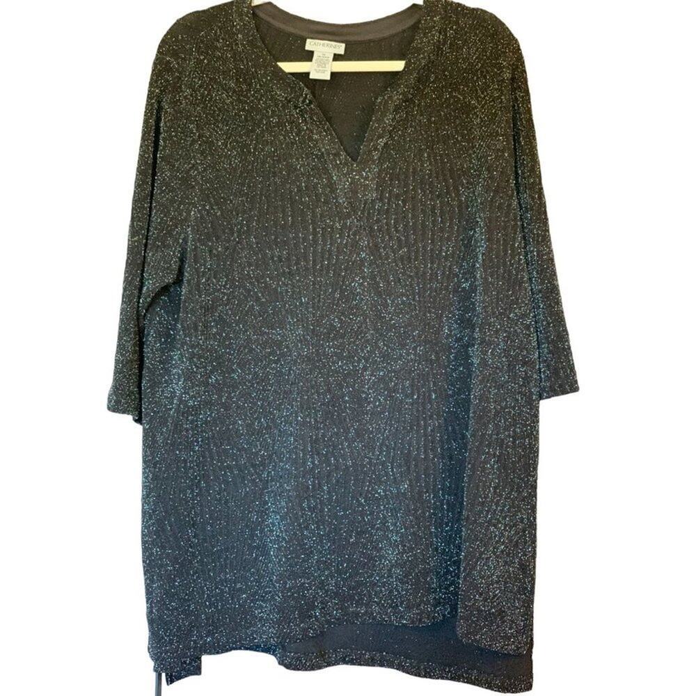 CATHERINES Black All Nighter Metallic Slinky Scoop Neckline Tunic Style Top Sz1X